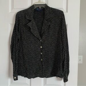 Vintage Balloon Button Up Black Ditzy Flower Italian Silk Blouse